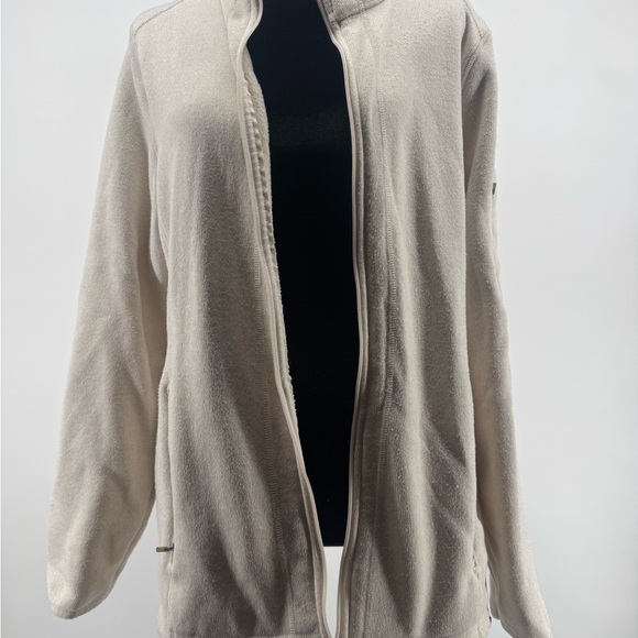 Eddie Bauer Sweaters - Eddie Bauer women’s Cream Full Zip Knit Sweater size L zipper needs fixing